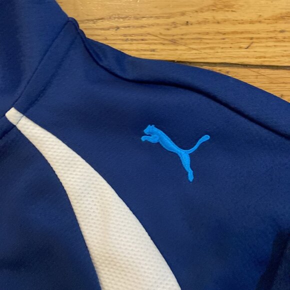 Puma Jacket Mens XL Full Zip Activewear Track Mock Neck Logo Blue Long Sleeve - Picture 2 of 6